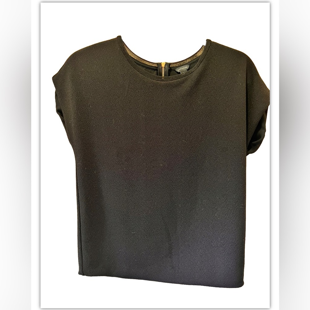 Ann Taylor Black Sleeveless Blouse Top Gold Metal Back Zip Close XS